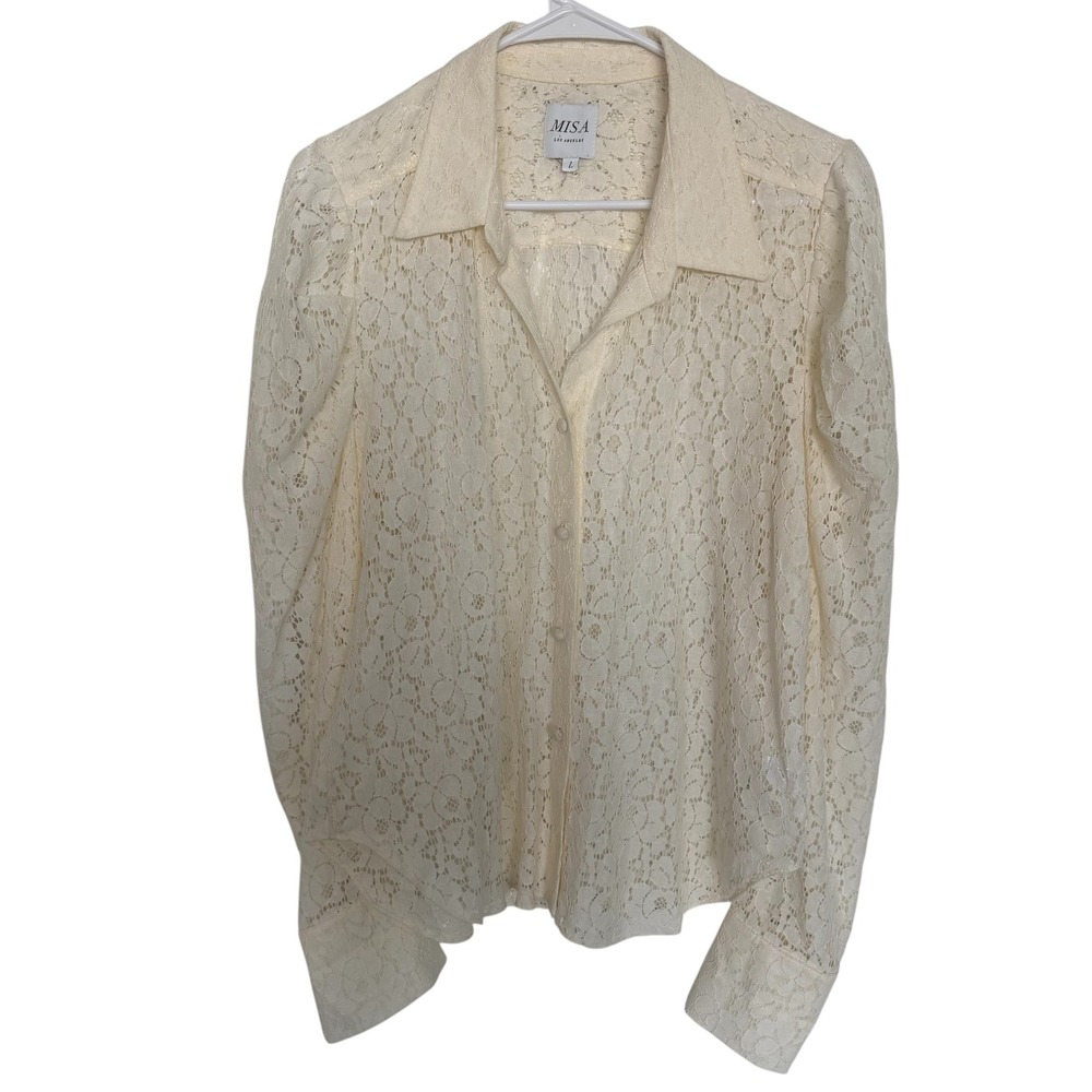 Misa Los Angeles Cream Lace Button-Up Blouse